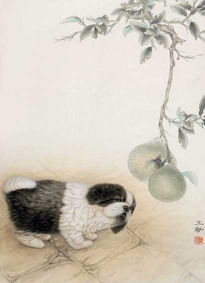 王生勇 狗 立轴